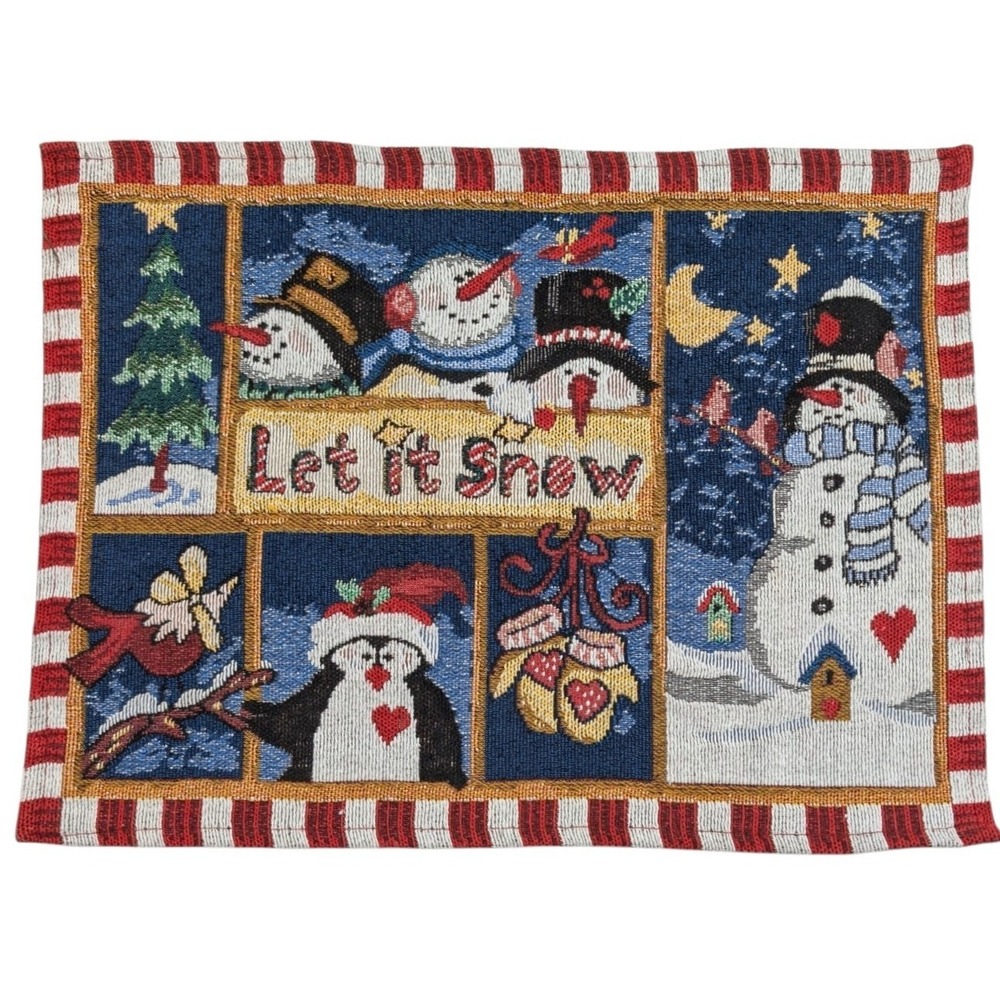 Let It Snow Tapestry Placemats Set of 4 Snowmen Christmas Winter Grandmacore